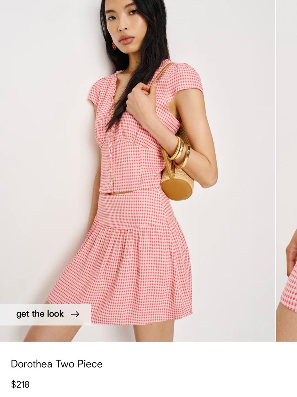 Reformation Pink Gingham Mini Skirt set